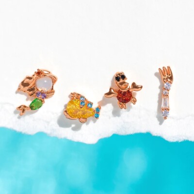 4 Stud Earrings Little Mermaid Crystal Gold Plated Disney Mickey Mouse