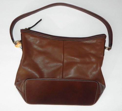 Talbots two tone womens purse Leather Brown Hobo bag soft sided EUC - Picture 2 of 9