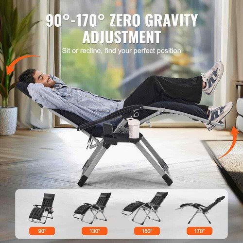 Zero Gravity Chair 26 in. Recliner 500 lbs. Capacity Adjustable Lounge Chair Bla - Picture 3 of 8