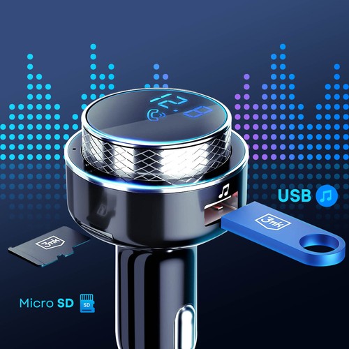 3mk Transmetteur FM Bluetooth Chargeur Allume-cigare USB Quick Charge 30W Noir - Imagen 3 de 6