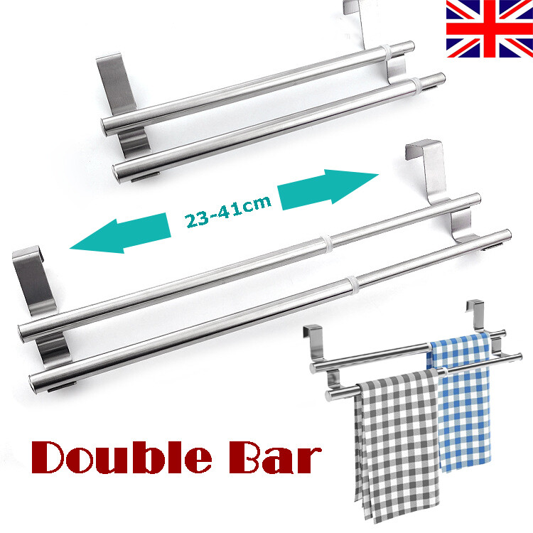 Over The Door Tea Towel Holder Rack Kitchen Hook Telescopic Bar Cupboard Hanger eBay