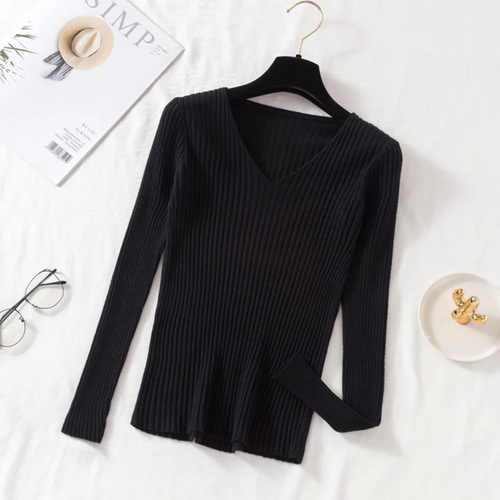 Casual Manica Lunga Maglia Scollo A V Maglione Autunno Inverno Indossare Per Da - Foto 7 di 22