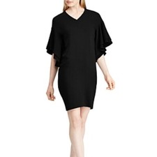 LAUREN RALPH LAUREN Black V-Neck Shift Formal Party Flutter Sleeve Dress Size 4