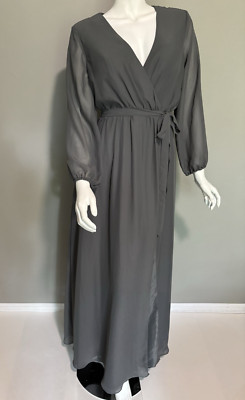 NWT JJ's House Formal Dress Women's Size 4 Steel Grey Chiffon Maxi Built-in Bra