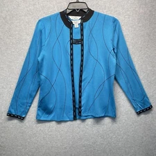 Ming Wang Knit Twin Set Womens Size Small Bright Blue Cardigan Tank Top 2-Piece