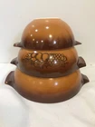 Pyrex Set of 3 Old Orchard Cinderella Bowls 442 443 444 Brown Ombre Fruit
