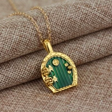 Gold Hobbit Hole, Lord of The Rings Pendant Locket Necklace - Green Door
