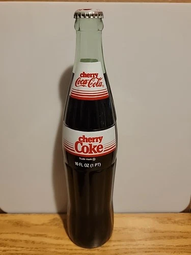 Cherry Coke Unopened Green Glass Coca-Cola 1 Pint Tall Sealed Bottle 1985 Vtg