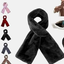 New Pull Through Scarf With Hidden Zipper Pocket for Women Faux-Fur