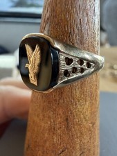 Mens 9ct Gold Onyx Emblem Crest Signet Ring Eagle R1/2 Mans Jewellery Stunning 
