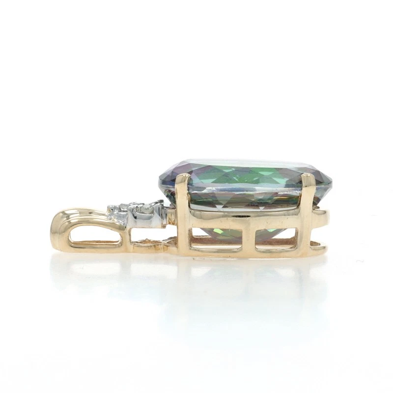 Yellow Gold Mystic Topaz Diamond Pendant - 10k Oval 8.83ctw - Image 2 of 4