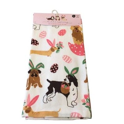 Hello Spring Easter Dogs with Bunny Ears Kitchen Towels Set of 2