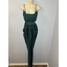 ASOS Women's Green Corset Boned Satin Cut Out Maxi Dress With Draped Skirt Sz 4