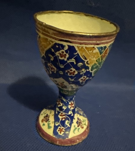 Vintage Persian Craftsmanship Minakari Hand Painted Enamel On Metal Mini Goblet - Bild 2 von 11