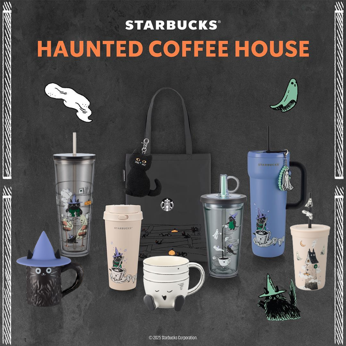STARBUCKS ハロウィンかぼちゃマグカップミニトートバッグ&風呂敷 計４点 Starbucks Halloween 2025 Haunted Coffee House Mug Cup Tumbler