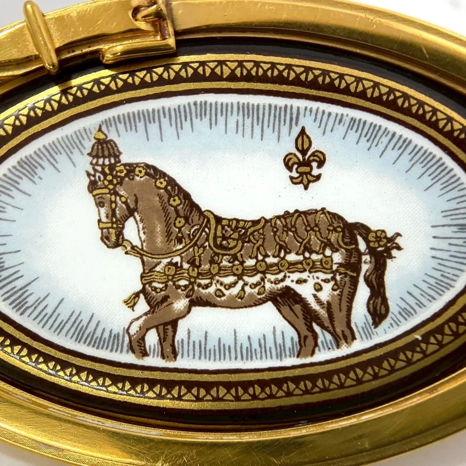Broche HERMES EMAUX Chapado en Oro Caballo Cloisonne Blanco Marrón Mujer Sin Caja Usado Foto 3 de 4
