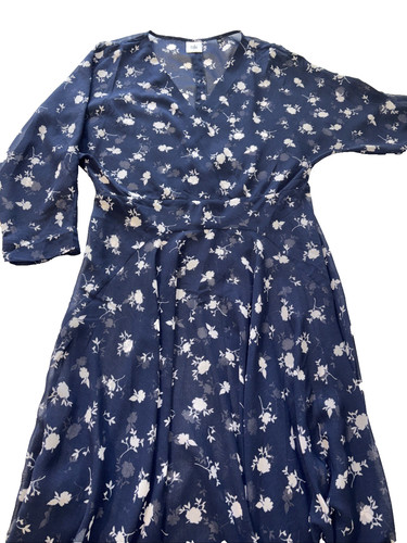 Cabi Dream Sheer Flowy Dress Navy Pemberley Floral Print Midi-Dress Size 6