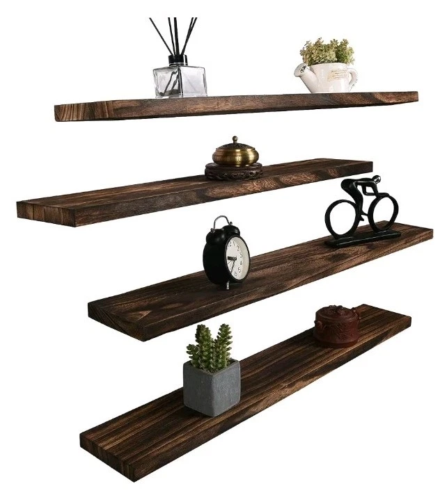 Floating Wood Shelves For Wall 36" × 6" 1" Thick Brown Set of 4 Free Shipping
