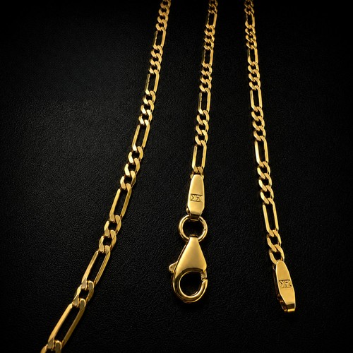14K Solid Gold Diamond Cut Figaro Chain 2mm Necklace 18" - 24" Italian Gold