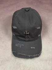 New Chrome Hearts Style Cap Hat Gray Iron Cross Women’s Men’s With Torn Effect