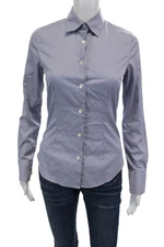 Martina Eventi Dodici Womens Cotton Houndstooth Button Down Shirt Blue Size S