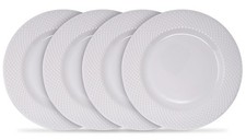 White Textured Rim Melamine Dinner Plates 28cm - Summer Dining - Set of 4