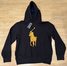 Polo Ralph Lauren Men s Big Pony Chenille Stitched Fleece Hoodie Black NWT L
