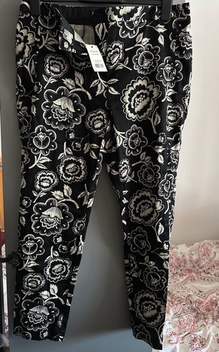 George Size 14 Black White Floral Trousers Tapered Holiday W40 L27 New - Picture 11 of 14