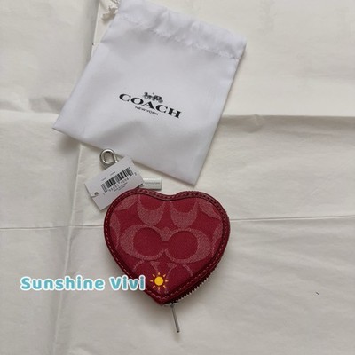 NWT coach Heart Bag Charm In Signature Denim CDC91 Silver True Red