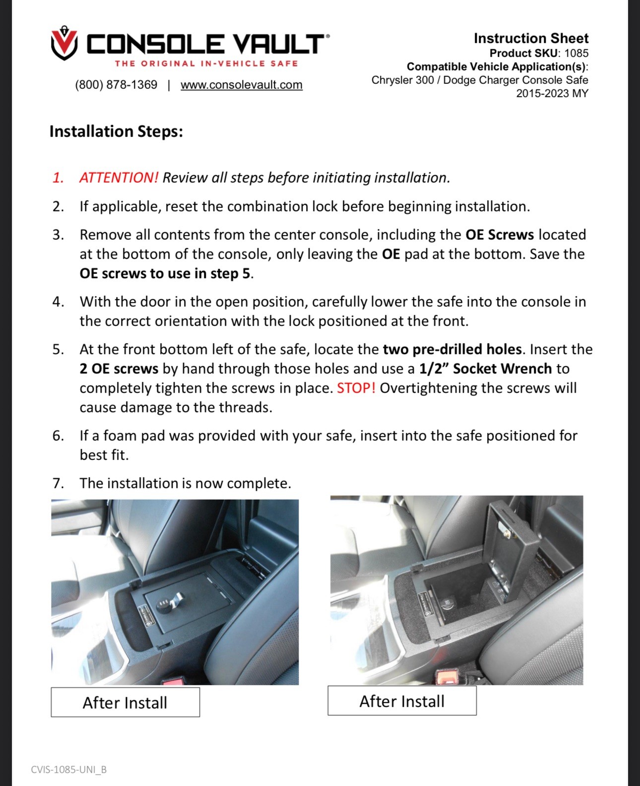 CONSOLE VAULT Dodge Charger Center Console Safe: 2015 - 2023