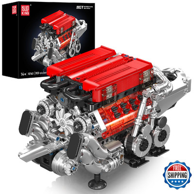 Mould King W16 Engine Building Blocks Set, 10163 Combustion Engine Model That Ru