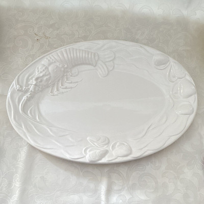 XXL Servierplatte Fischplatte Meeresmotiv Hummer Porzellan 49x35 cm