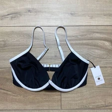 Shade & Shore Women's Underwire Contrast Band Bikini Top Black Size 34DD