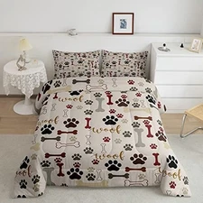  Print Comforter Set Size,Bone Pattern Bedding Set 2pcs for Kids Twin Dog Paw