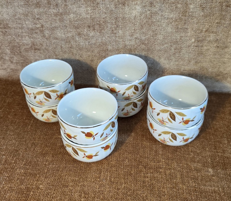Set of 8 Vintage Hall JEWEL TEA AUTUMN LEAF Custard Cups Ramekins Fall ...