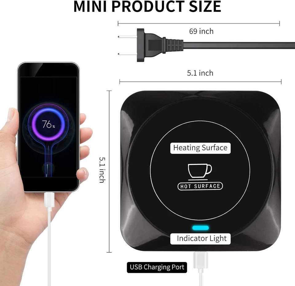 Calentador de taza de café USB inteligente con encendido/apagado automático inducido por presión, accesorio de café... Foto 4 de 4