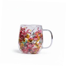 Double Wall Glass Flower Coffee Cups Tea Mug For Women