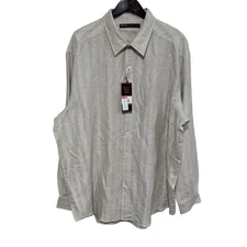 Perry Ellis Men's Linen Blend Striped Button Down Shirt Beige Size 2XLT 29 x 38