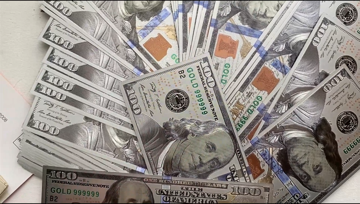 Lot of 10 - Silver Foil Plated $100 Dollar Bill with Green Seal