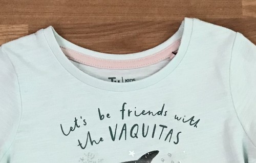 TU Short Sleeve T-Shirt Girl 18-24 Months Mint Green Dolphins Front Writing Back - Picture 8 of 12