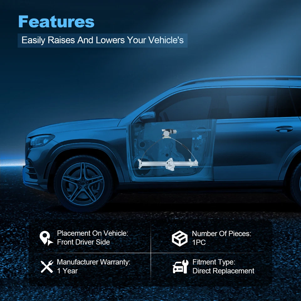 Regulador de ventana del lado del conductor delantero con motor para Mitsubishi Montero 1992-2000 Foto 3 de 4