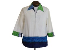 Vintage 70s Malihini Border Tribal Print Popover Hawaiian Shirt Size Large