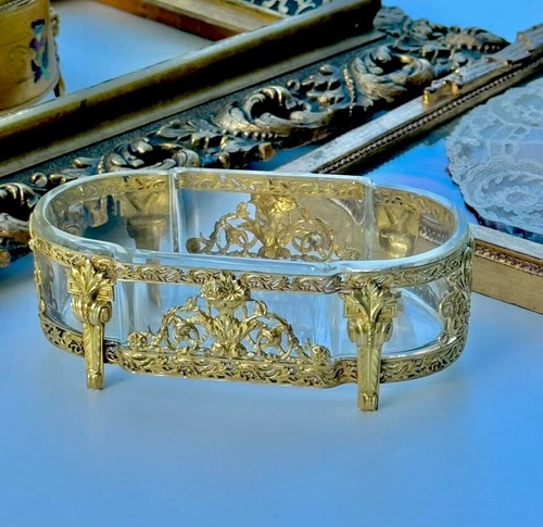 French Antique Bronze Jardiniere or Centerpiece Glass and Bronze Ormolu