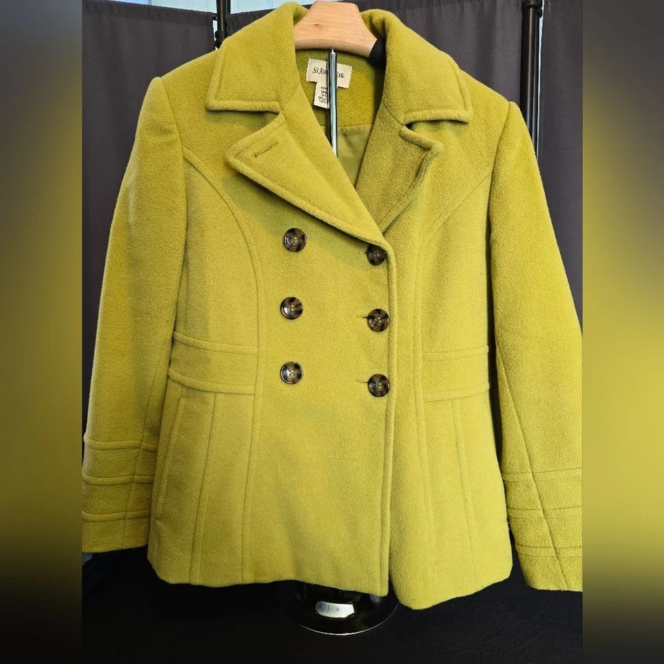 Abrigo St Johns Bay 70 % lana doble pecho guisante verde lima para mujer talla pequeña Foto 2 de 4