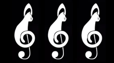 Music Note Cat Three White Vinyl Decals Car Windows Laptop Tablet Notebook