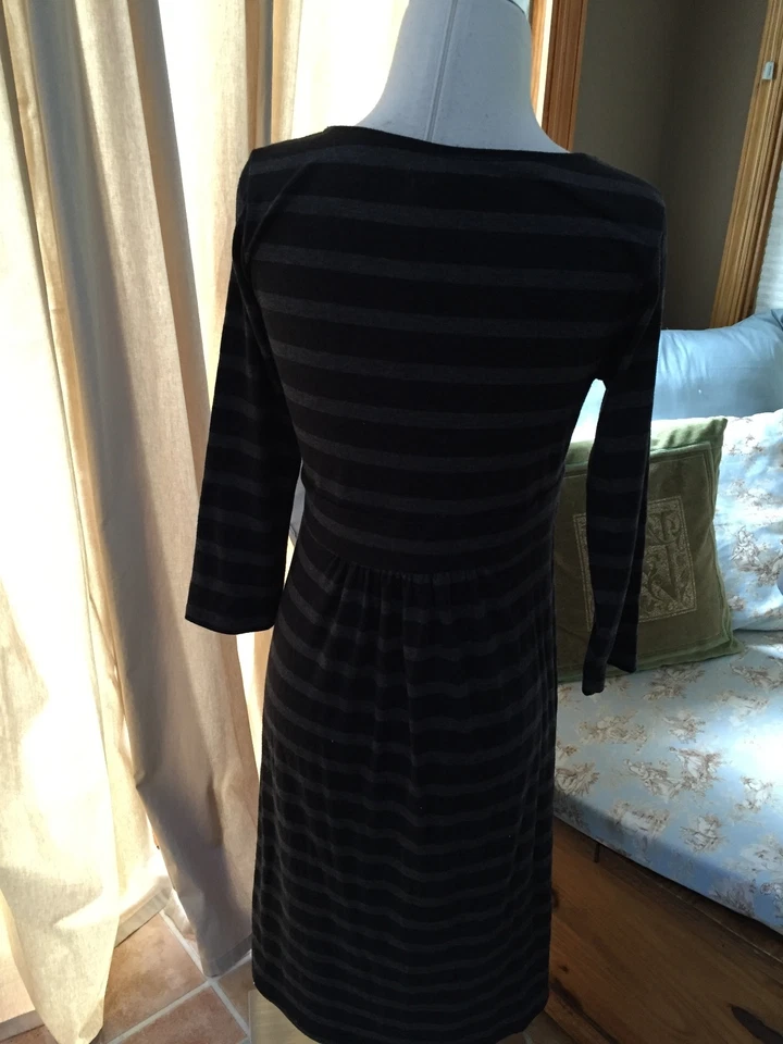 Old Navy Maternity Black Gray Striped Empire Dress 3/4 Sleeve Small Excellent - Image 4 of 4