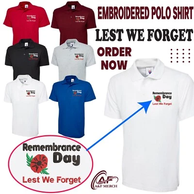 AF MERCH Remembrance Day Embroidered Polo shirt Poppy Flower British Military Soldier
