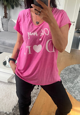 Italy T- Shirt Jeans blogger Top Trend Gr.36 38 40 Vintage pink Oh my D.or Print
