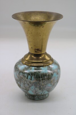 Handpainted Delftware w/Brass Accents Vase-Holland