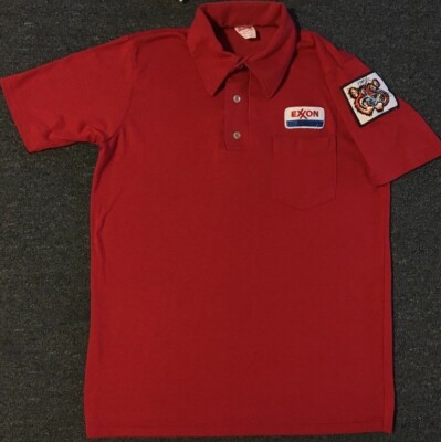 Vtg 70s Exxon Mobil Gas Station Tiger Polo Shirt M USA